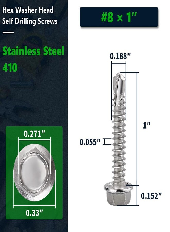 RoyceMart #8 x 1 (100 Pack) Hex Washer Head Self Drilling Screws (1/2" to 2" Available), 410 Stainless Steel Self Tapping Sheet Metal Screws, No Pre-drilled Needs - Image 3